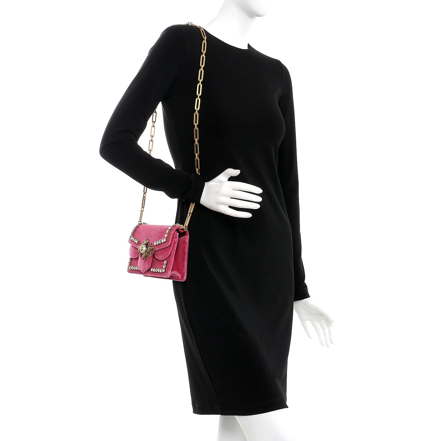 Velvet Crystal Mini Bee Broadway Shoulder Bag Light Raspberry Rose