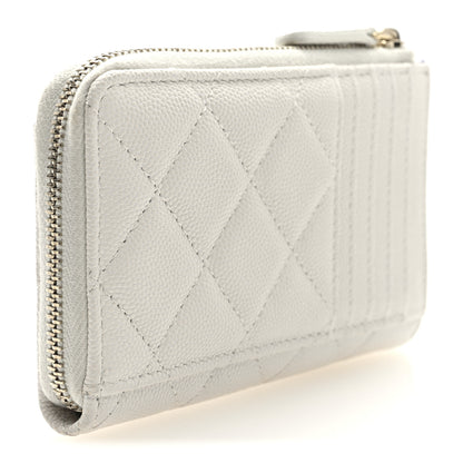 Chanel Caviar Quilted CC Logo Zip Around Card Holder White 3 of 8