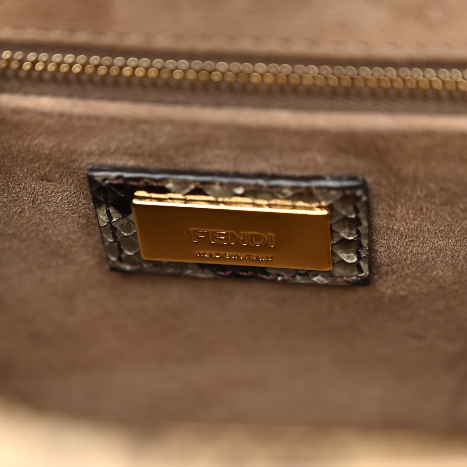 Fendi Snakeskin Camoscio Mini Peekaboo Iconic Satchel Asfalto Nocciola 7 of 10