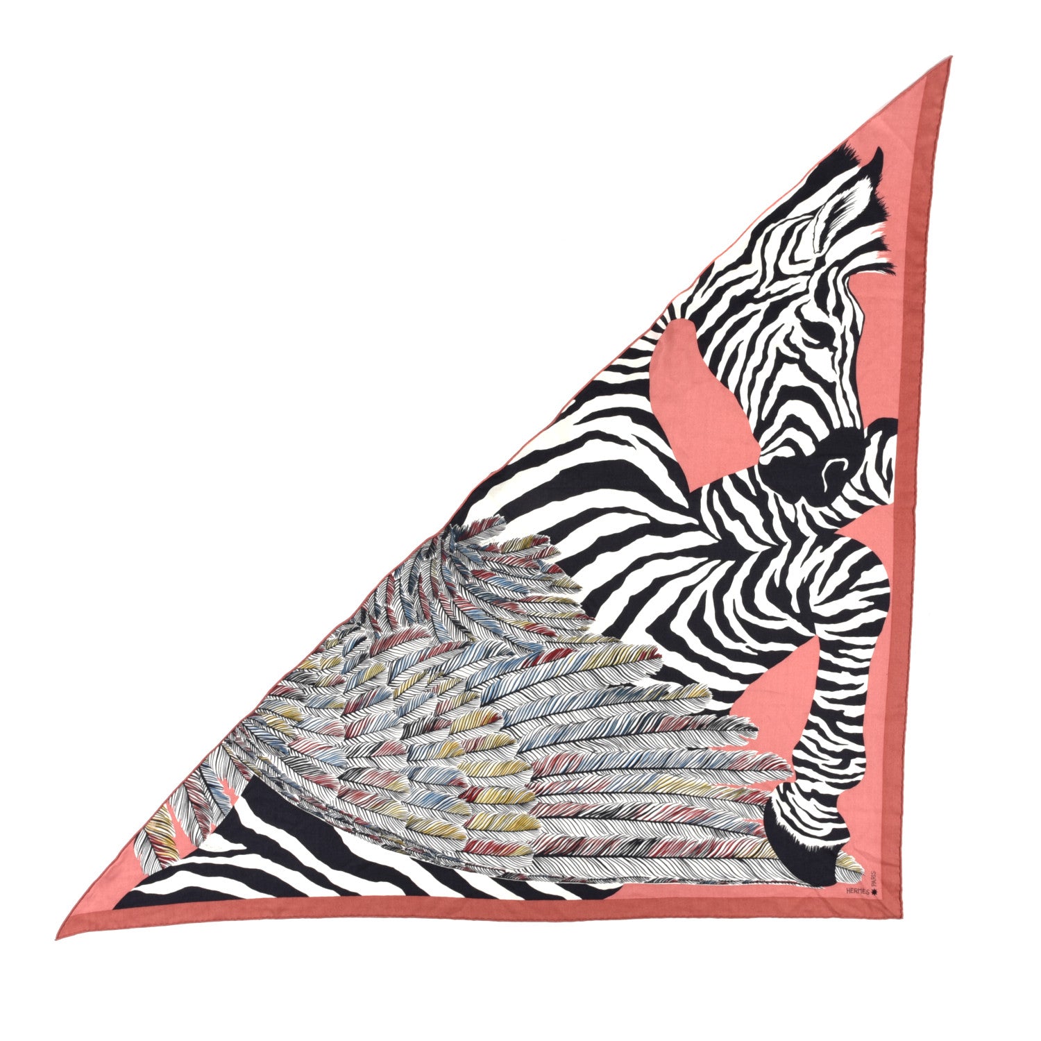 Hermes Cashmere Zebra Pegasus Pointe Triangle Scarf Vieux Rose Black White 1 of 5