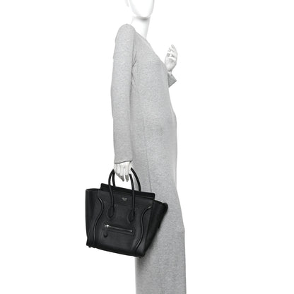 Celine Drummed Calfskin Micro Luggage Black 2 of 9