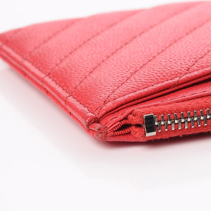 Chanel Caviar Chevron Quilted Zip Pouch Red 10 of 12