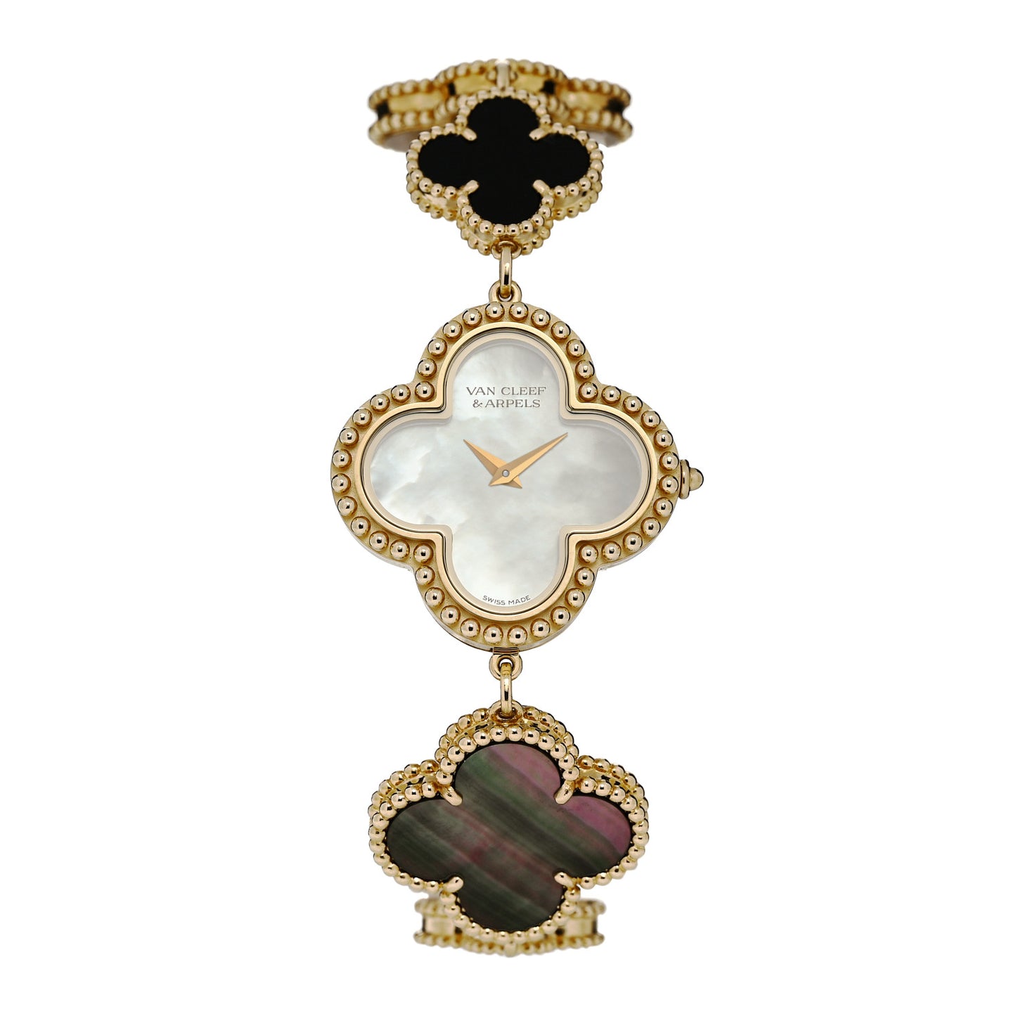 18K Yellow Gold Mother of Pearl Black Onyx 26mm Alhambra Quartz Watch