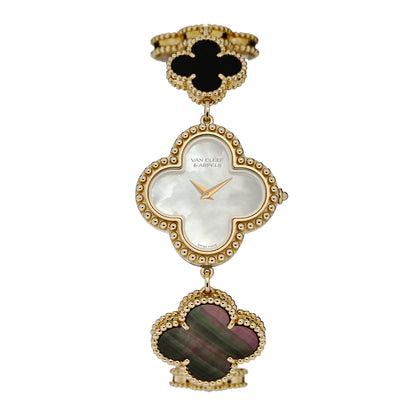 Van Cleef & Arpels 18K Yellow Gold Mother of Pearl Black Onyx 26mm Alhambra Quartz Watch 1 of 5