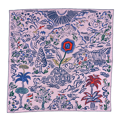 Hermes Silk Isola Di Primavera Scarf 90 Rose Fane Marine 1 of 3