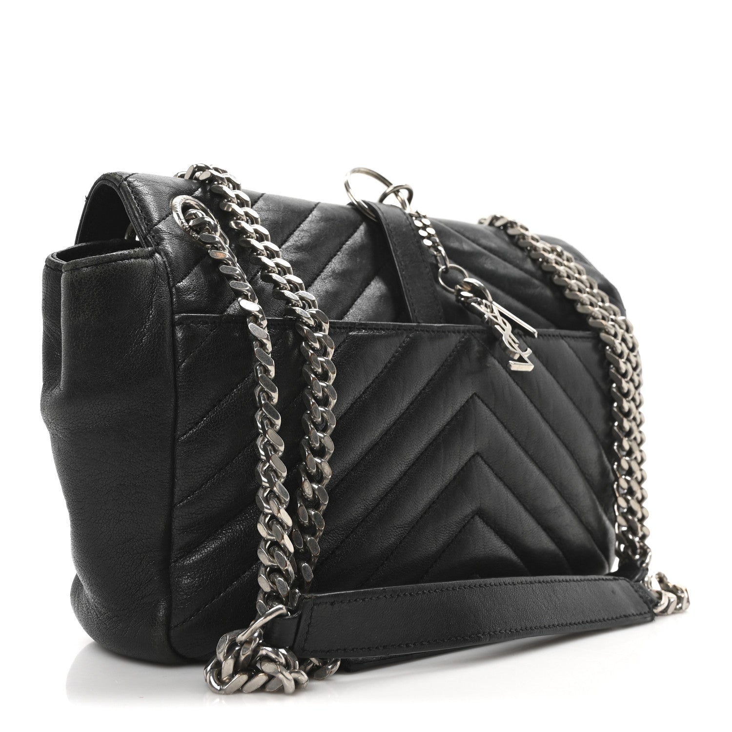 Saint Laurent Sheepskin Matelasse Medium Monogram College Punk Chain Satchel Black 3 of 10