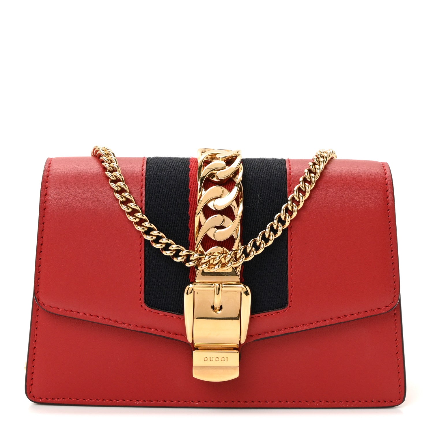 Gucci Calfskin Super Mini Sylvie Chain Shoulder Bag Hibiscus Red 1 of 10