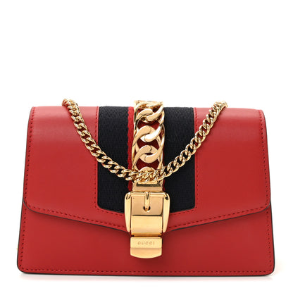 Gucci Calfskin Super Mini Sylvie Chain Shoulder Bag Hibiscus Red 1 of 10