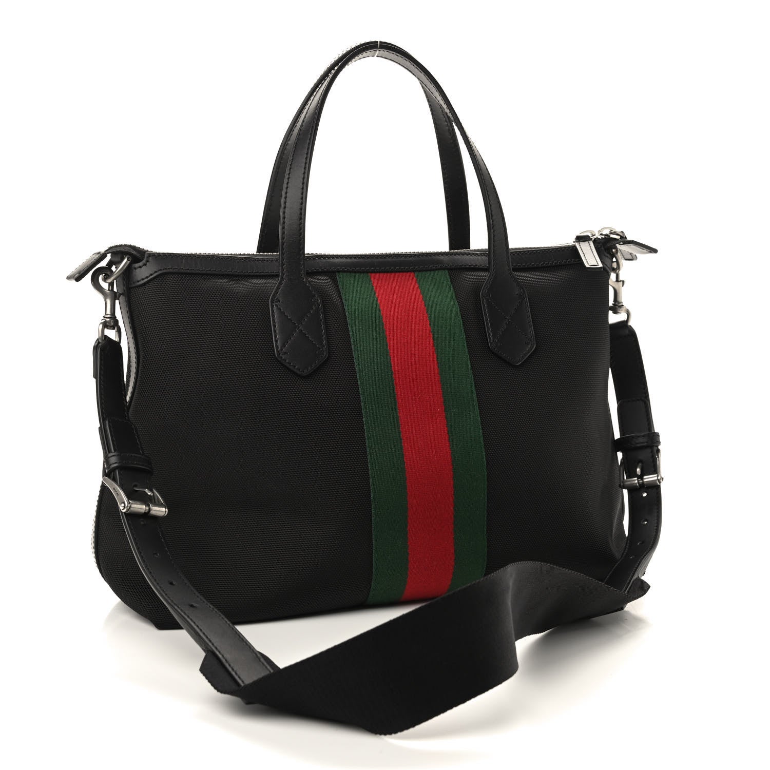 Gucci Nylon Web Top Handle Shoulder Bag Black 3 of 9
