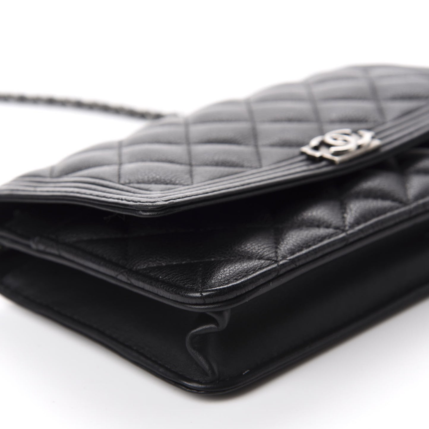 Calfskin Quilted Boy Wallet On Chain WOC Black