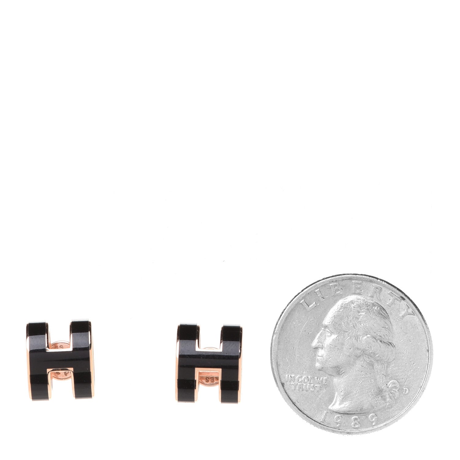 Hermes Rose Gold Lacquered Pop H Earrings Black 3 of 11
