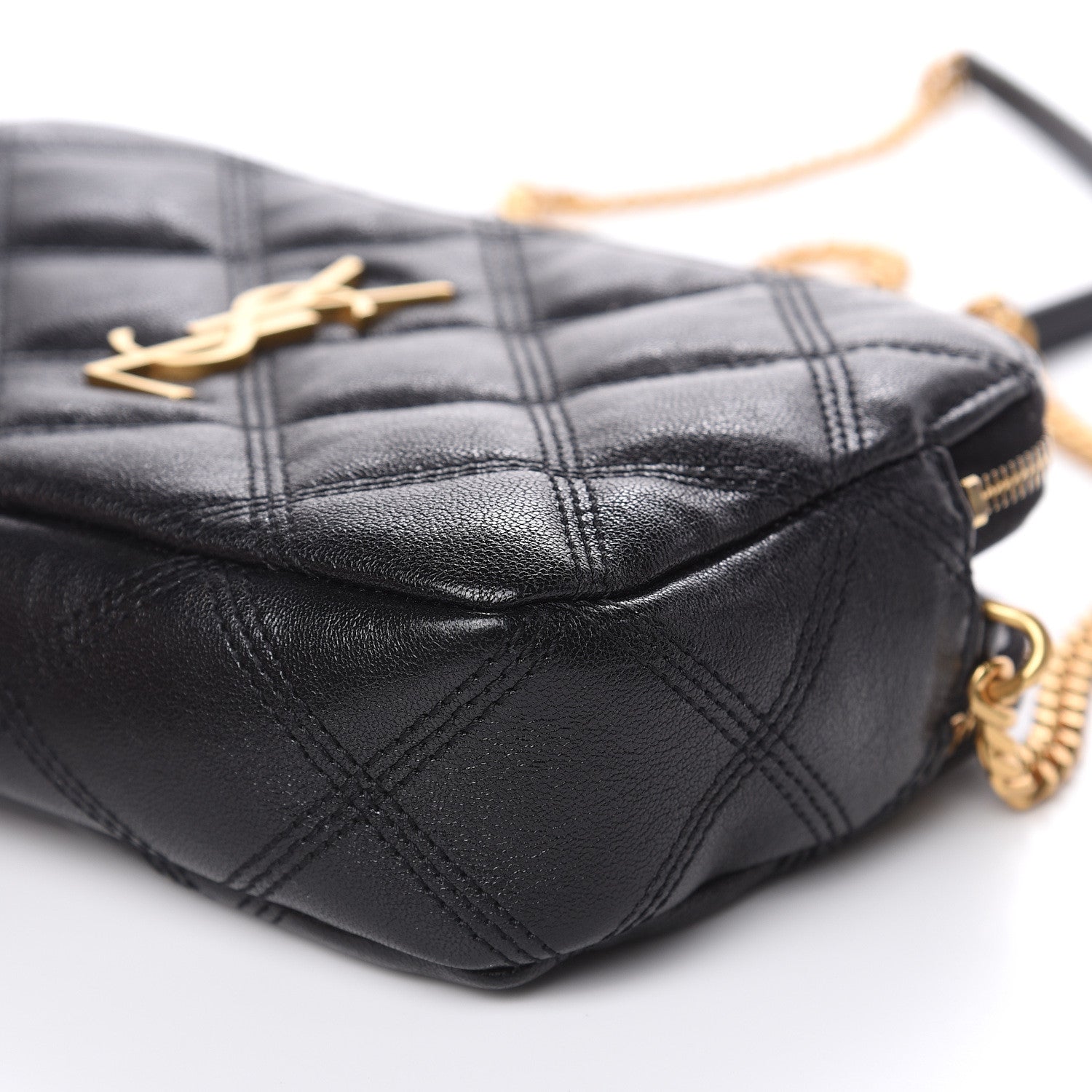 Saint Laurent Grained Lambskin Quilted Mini Becky Double Zip Bag