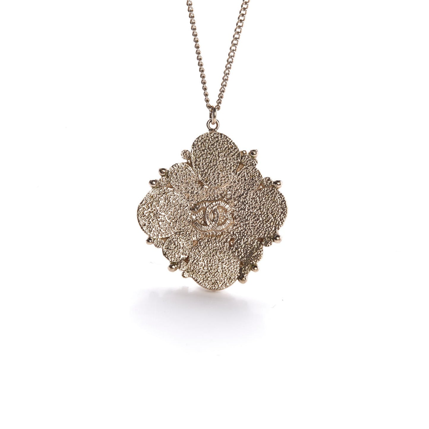 Crystal Pearl CC Pendant Necklace Light Gold