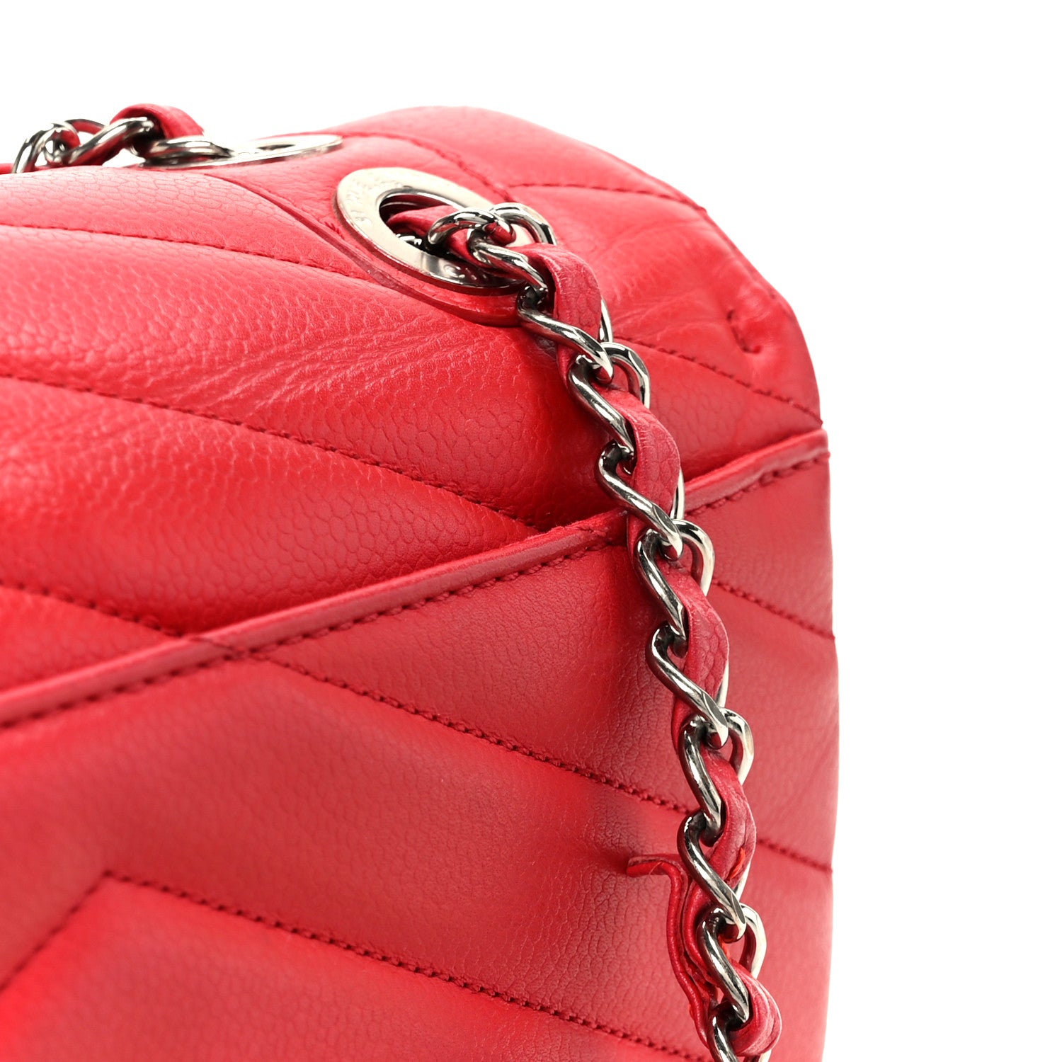 Chanel Caviar Chevron Quilted Single Flap Red 13 of 14