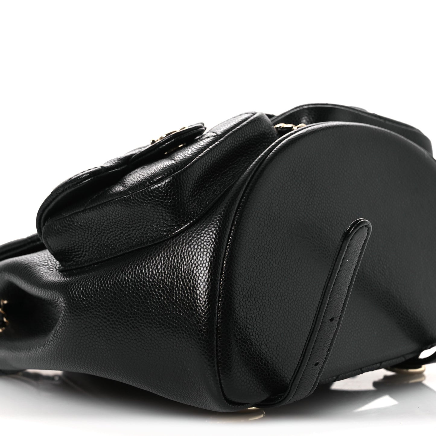 Shiny Caviar Quilted Medium Duma Pockets Drawstring Backpack Black