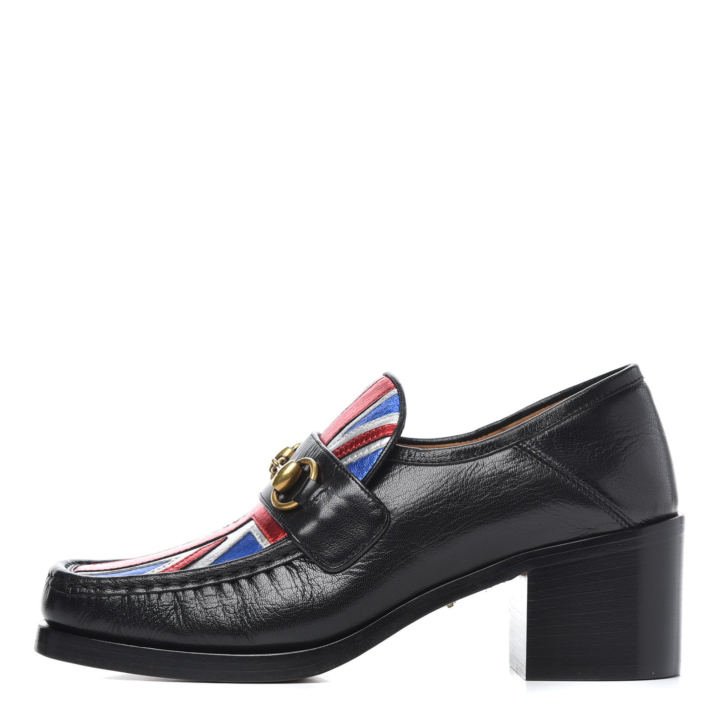 Lambskin Union Jack Horsebit Loafer Pumps 38 Black