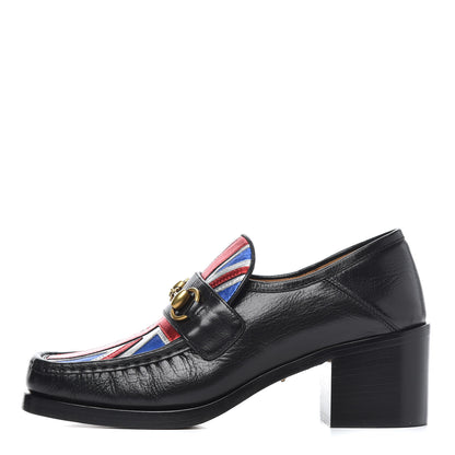 Gucci Lambskin Union Jack Horsebit Loafer Pumps 38 Black 1 of 14