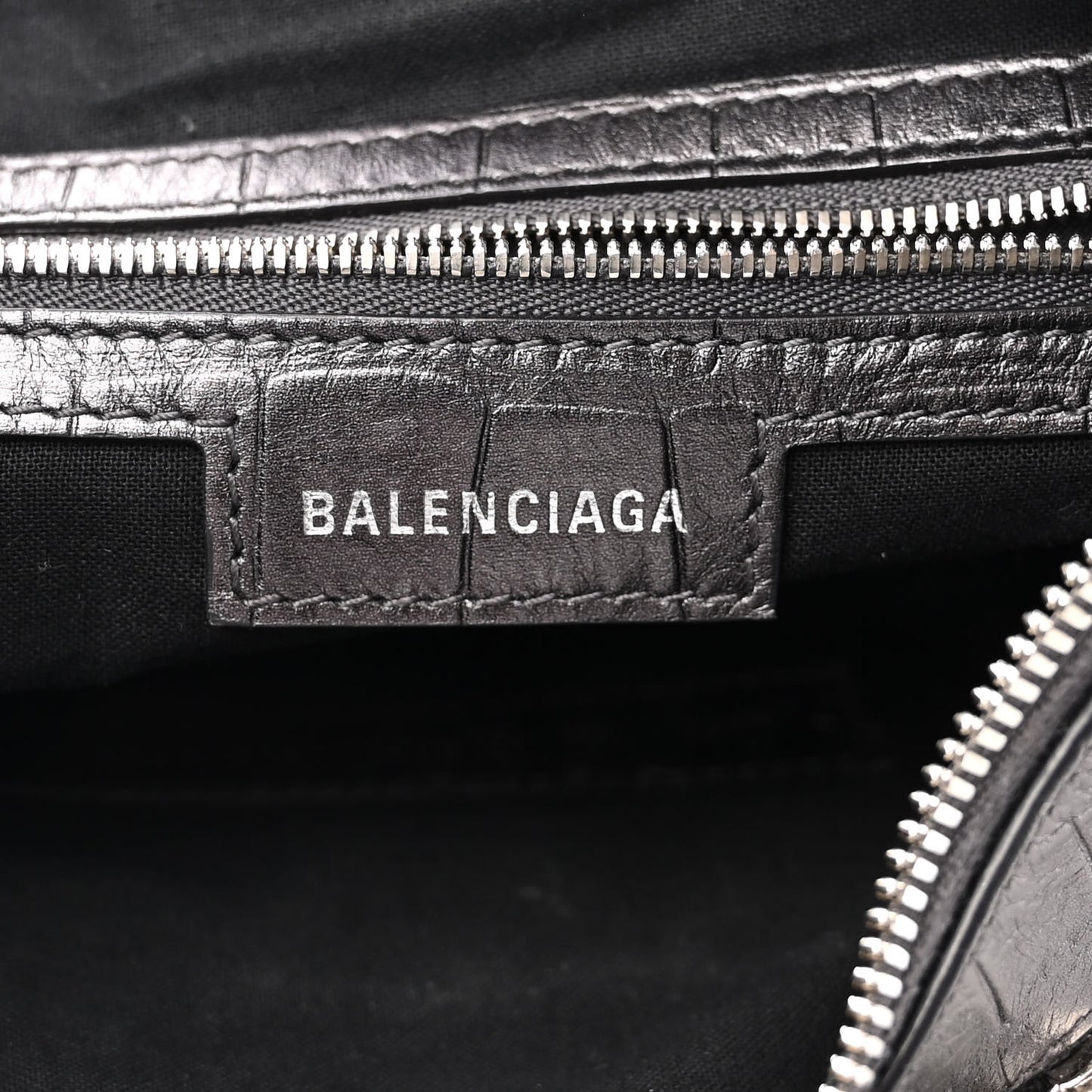 Metallic Calfskin Crocodile Embossed Crystal Small Le Cagole Shoulder Bag Gunmetal