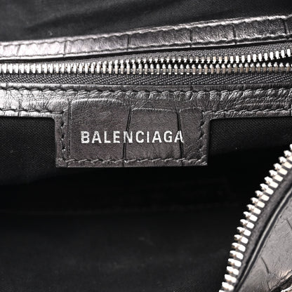 Balenciaga Metallic Calfskin Crocodile Embossed Crystal Small Le Cagole Shoulder Bag Gunmetal 6 of 19