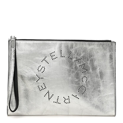 Stella McCartney Metallic Alter Nappa Perforated Pouch Silver 1 of 16