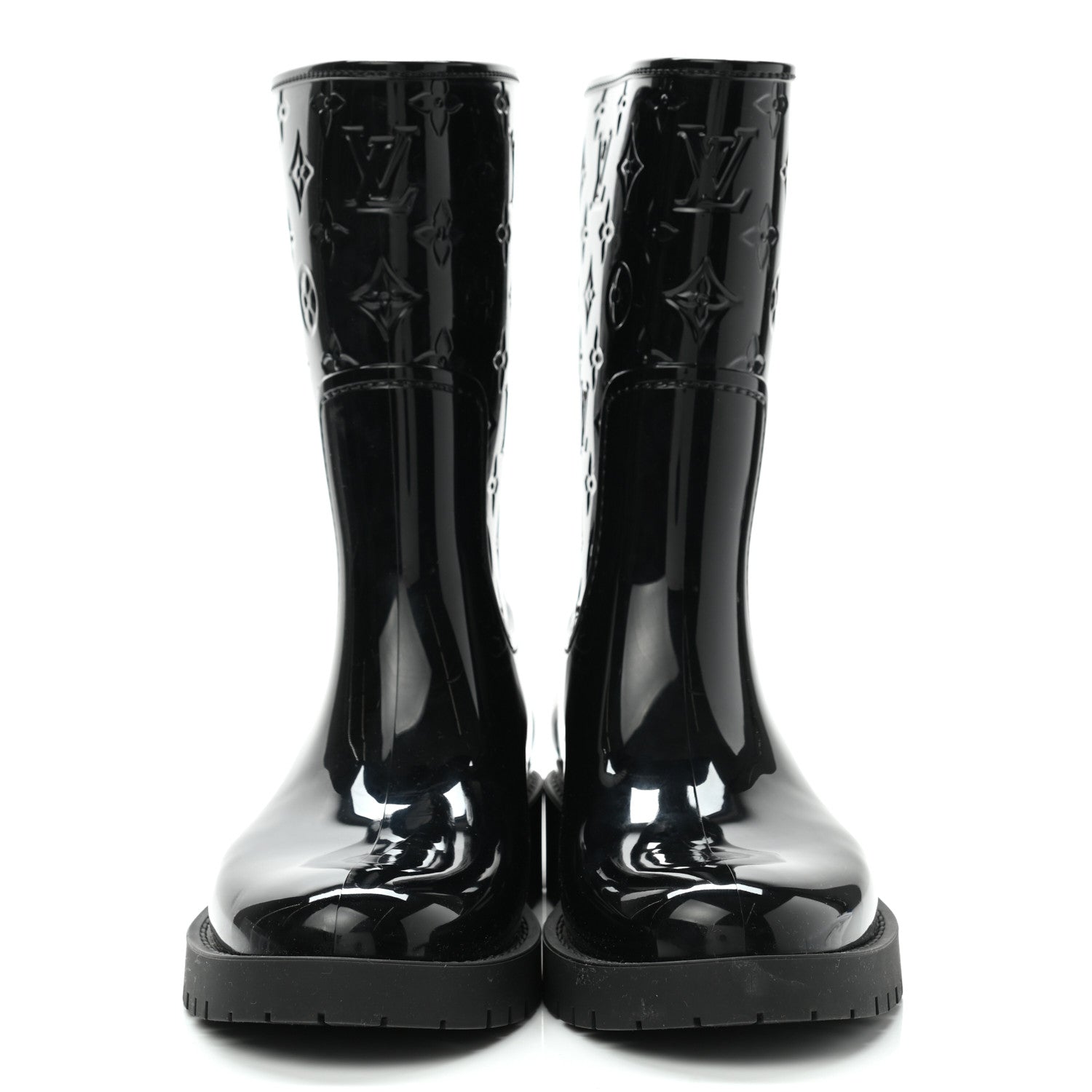 Louis Vuitton Rubber Embossed Monogram Drops Flat Half Boots 37 Black 2 of 7