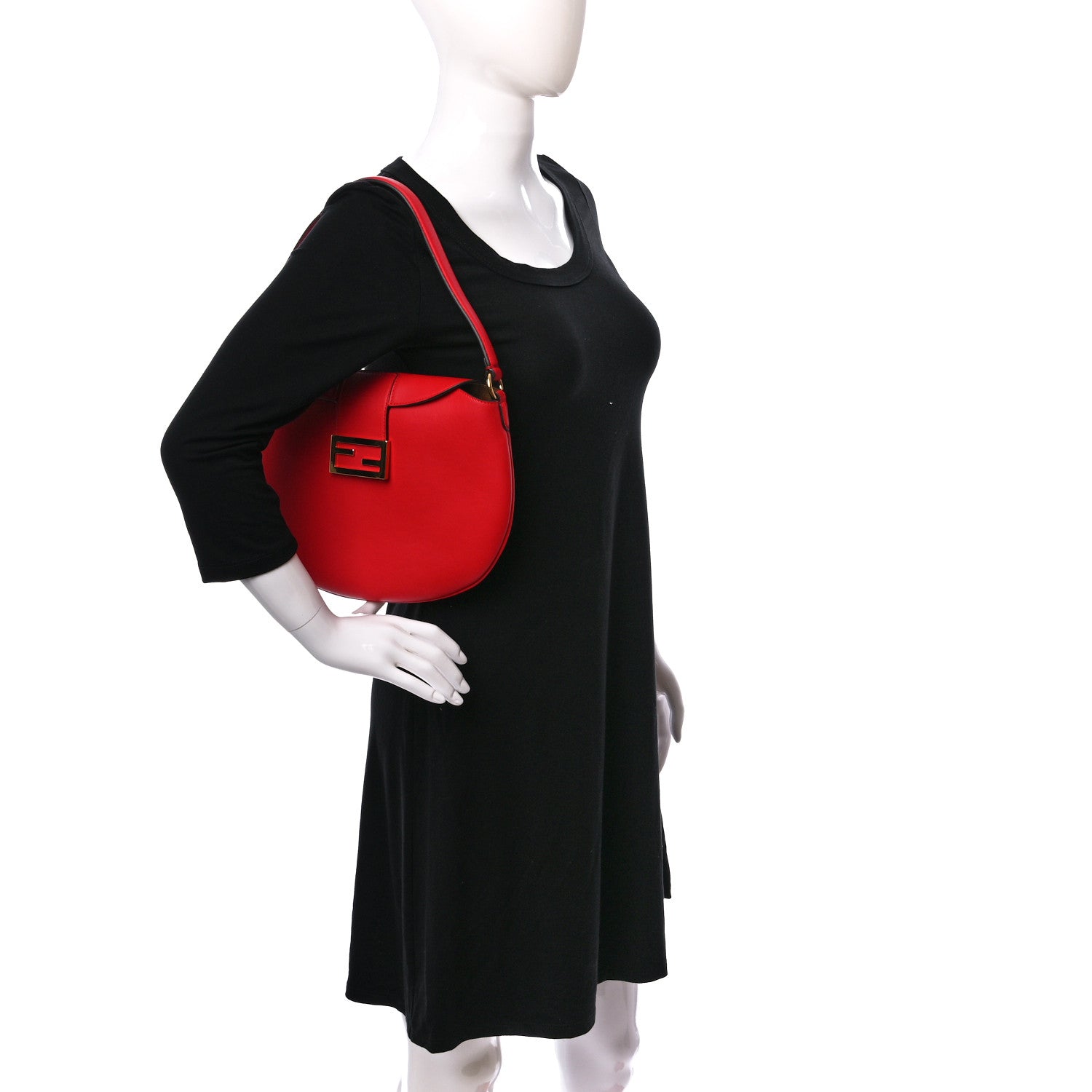 Fendi Vitello Grace Suede Small Croissant Hobo Rosso Cardinale 2 of 9