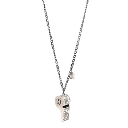 Chanel Crystal Baguette CC Whistle Pendant Necklace Silver 1 of 4