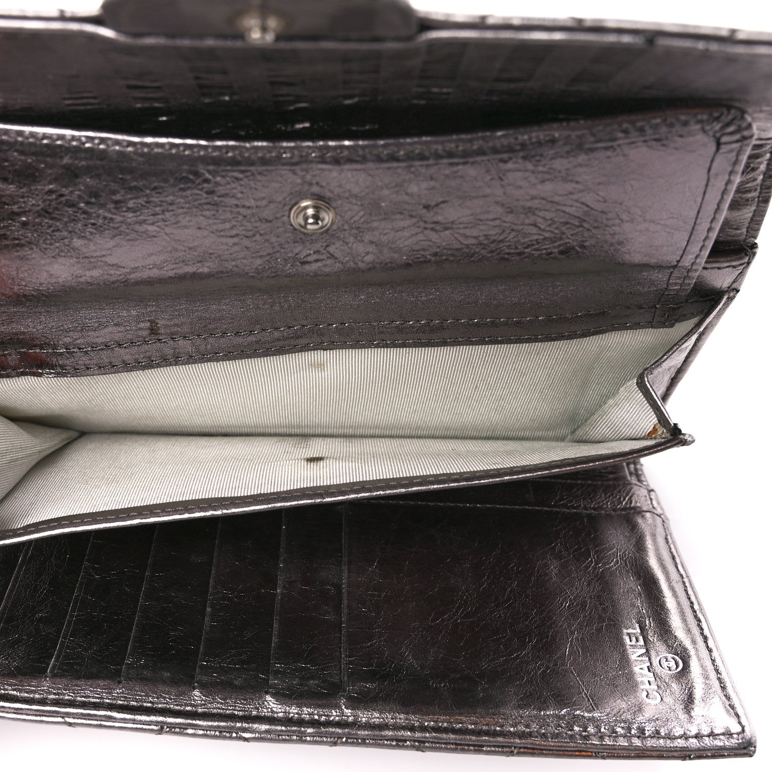 Chanel Metallic Calfskin Striped Quilted Reissue Flap Wallet Dark Silver 6 of 13
