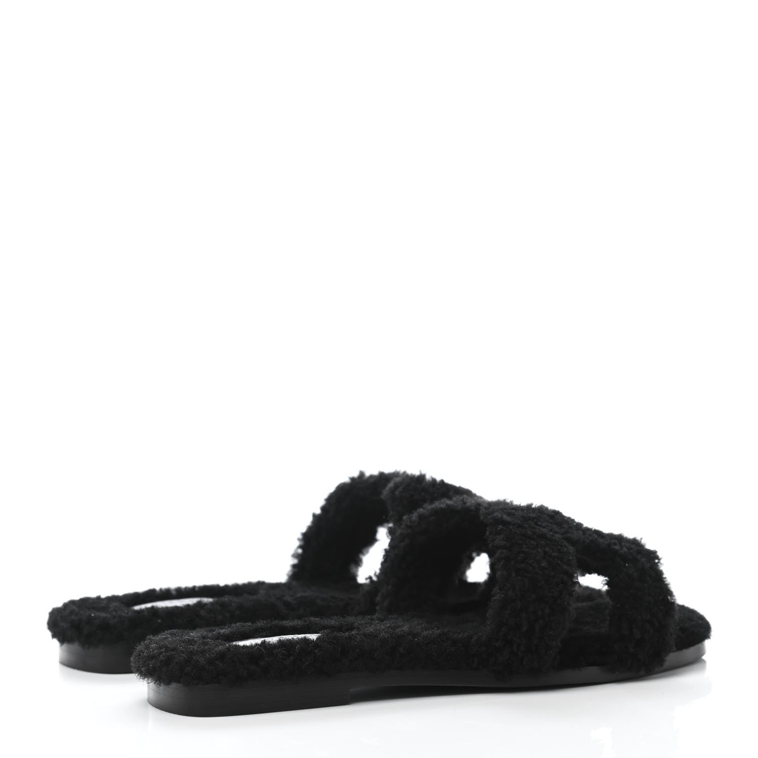 Hermes Woolskin Oran Sandals 37 Black 3 of 4