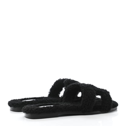 Hermes Woolskin Oran Sandals 37 Black 3 of 4