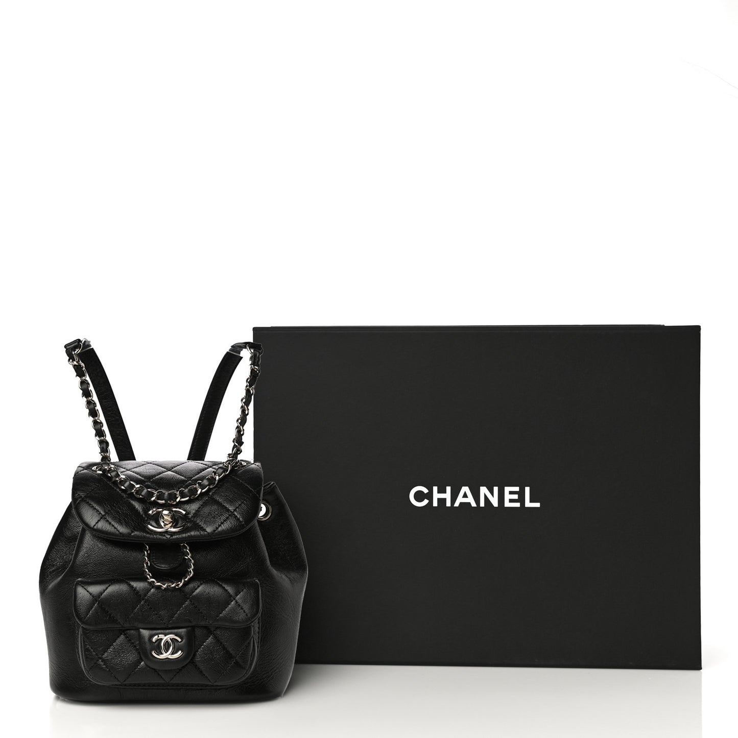 Glazed Aged Calfskin Quilted Small Duma Drawstring Backpack Black