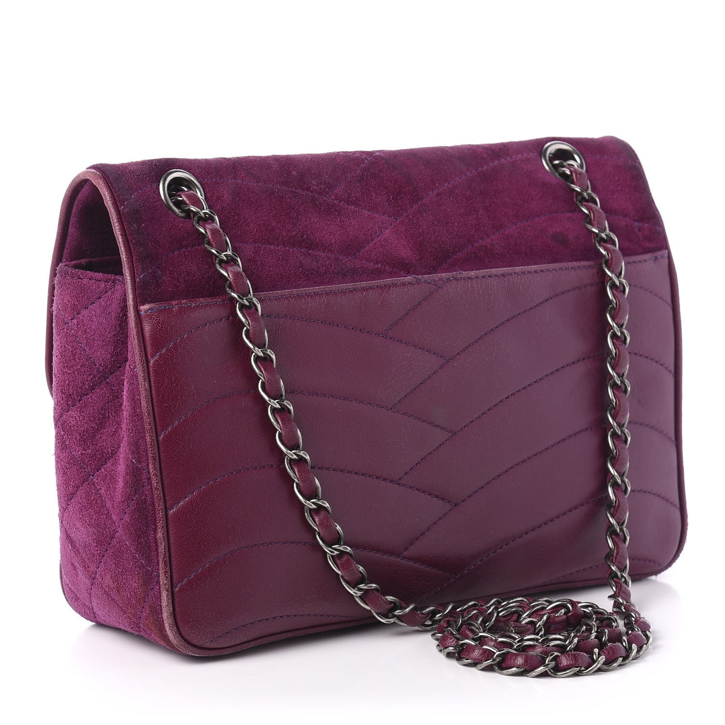 Suede Lambskin Scallop Quilted Medium Pagoda Flap Purple
