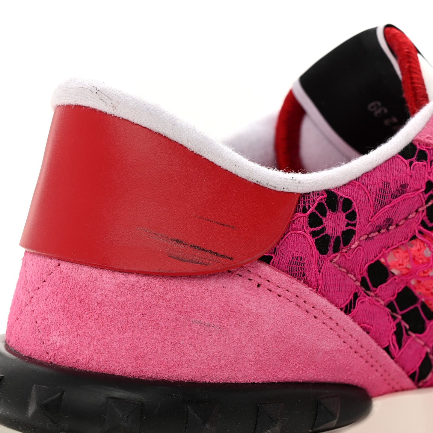 Suede Calfskin Lace Mesh Lacerunner Sneakers 39 Shocking Pink Pure Red