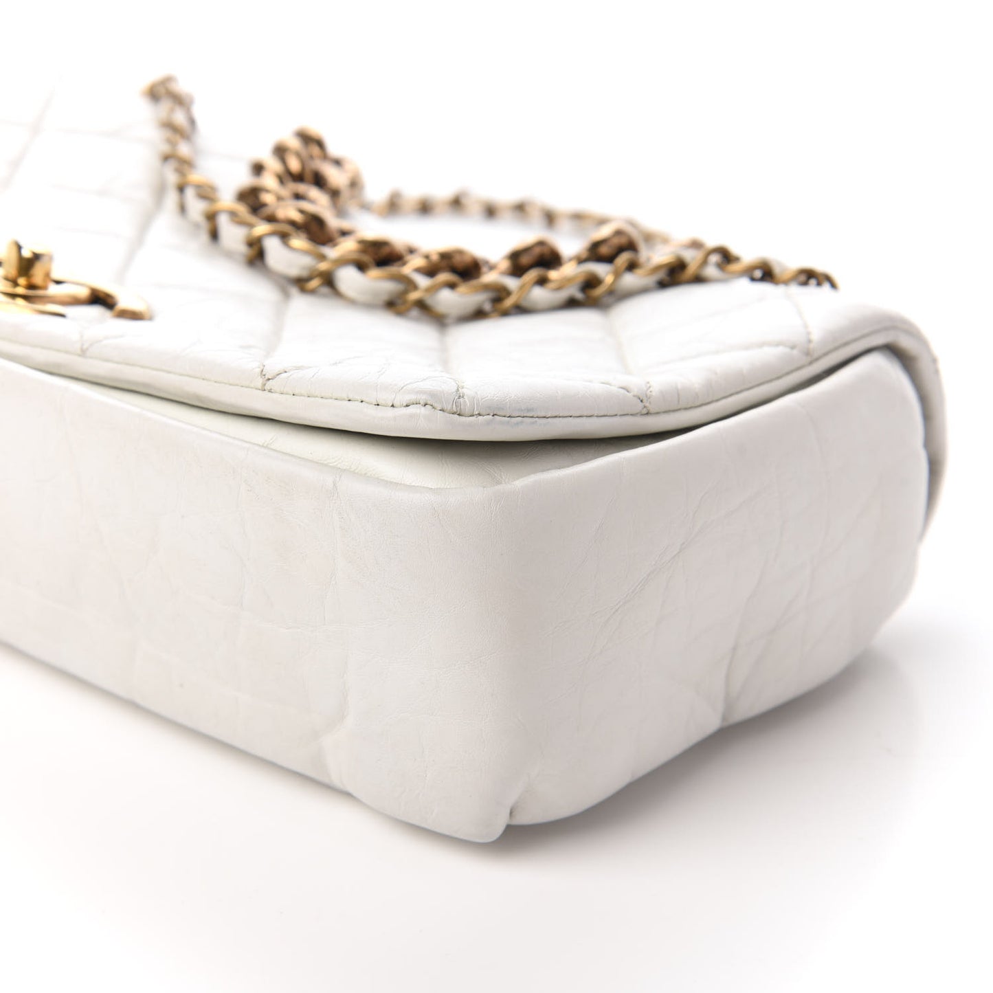 Aged Calfskin Quilted Small Pondichery Flap White