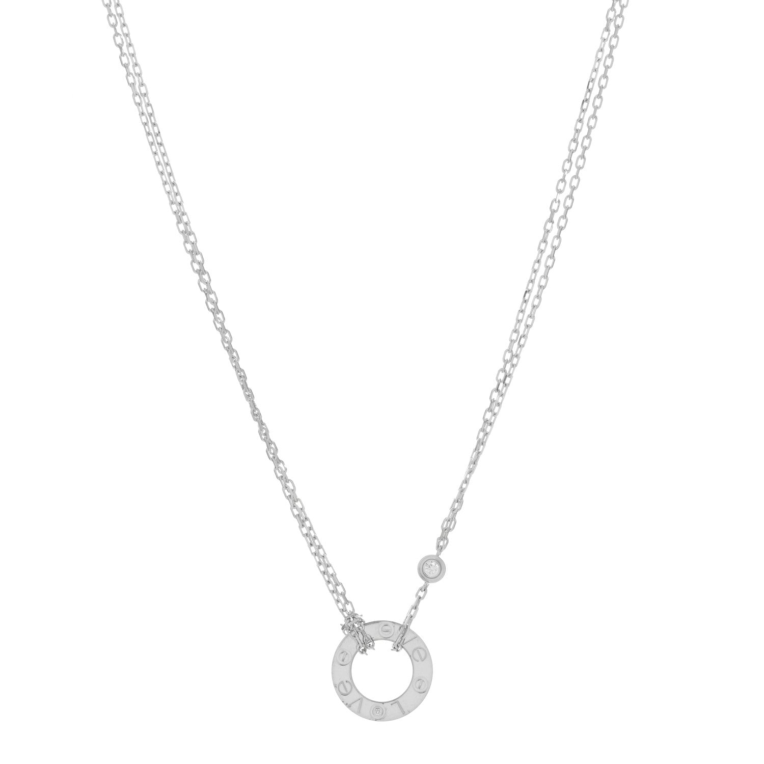 Cartier 18K White Gold 2 Diamond LOVE Necklace 1 of 4