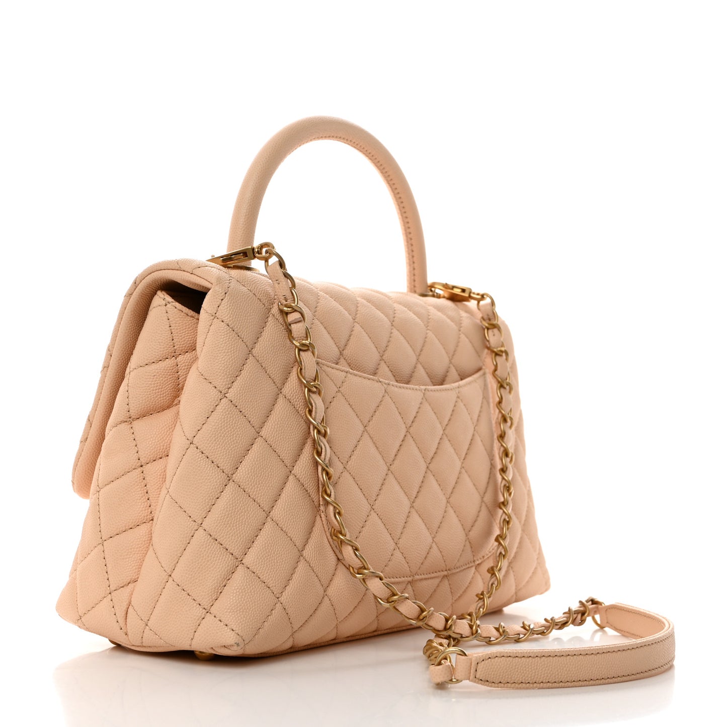 Caviar Quilted Small Coco Handle Flap Beige