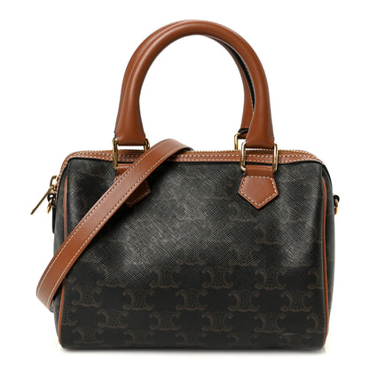 Celine Triomphe Canvas Calfskin Small Boston Bag Tan 1 of 11