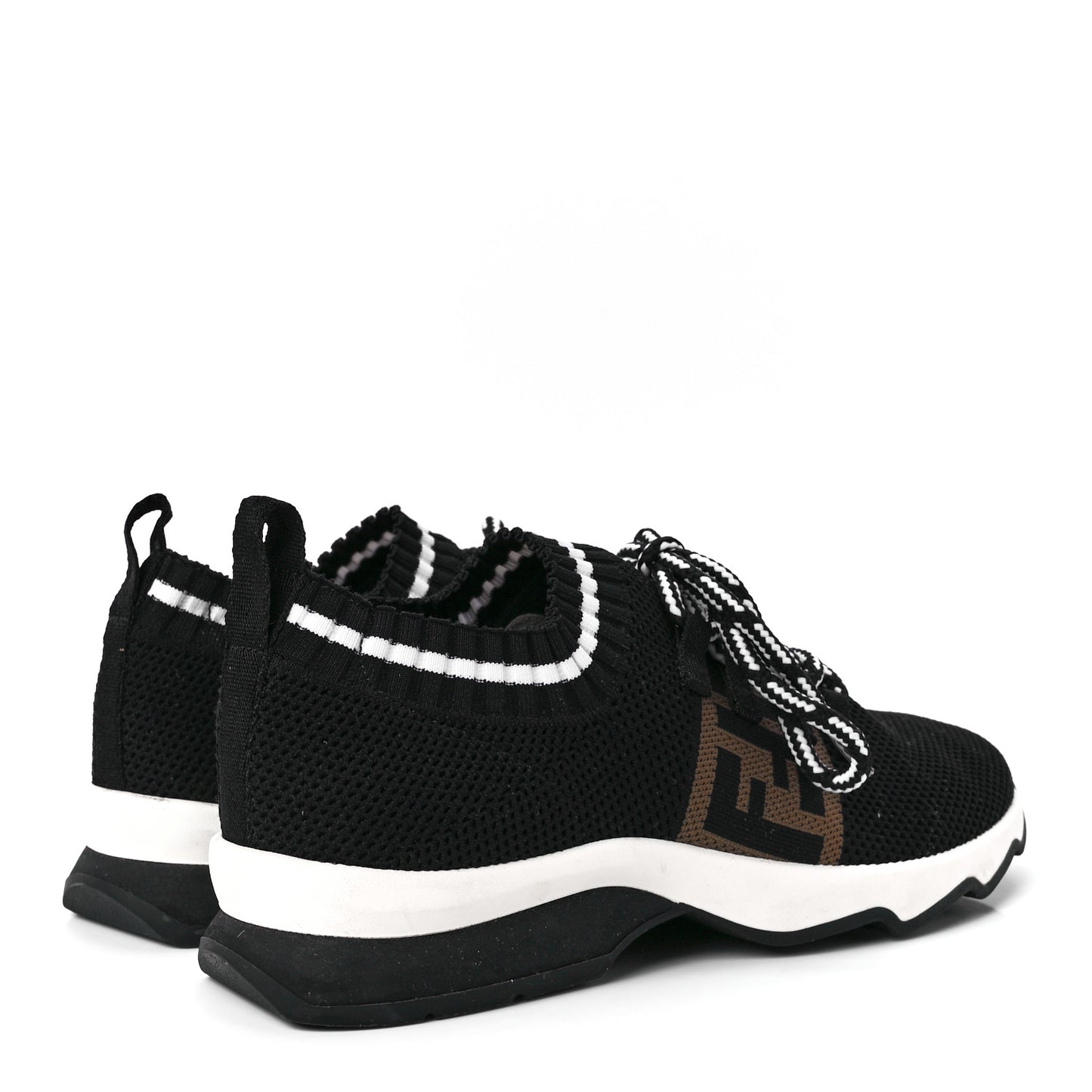 Stretch Knit Jacquard FF Lace-Up Sock Sneakers 37 Tobacco Black