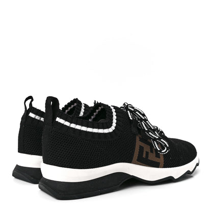 Fendi Stretch Knit Jacquard FF Lace-Up Sock Sneakers 37 Tobacco Black 4 of 7