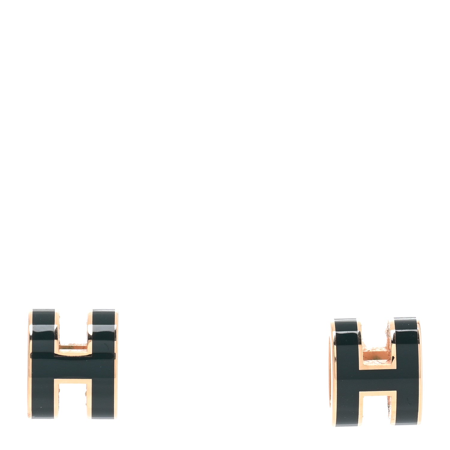 Hermes Rose Gold Lacquered Mini Pop H Earrings Vert Cypress 1 of 5