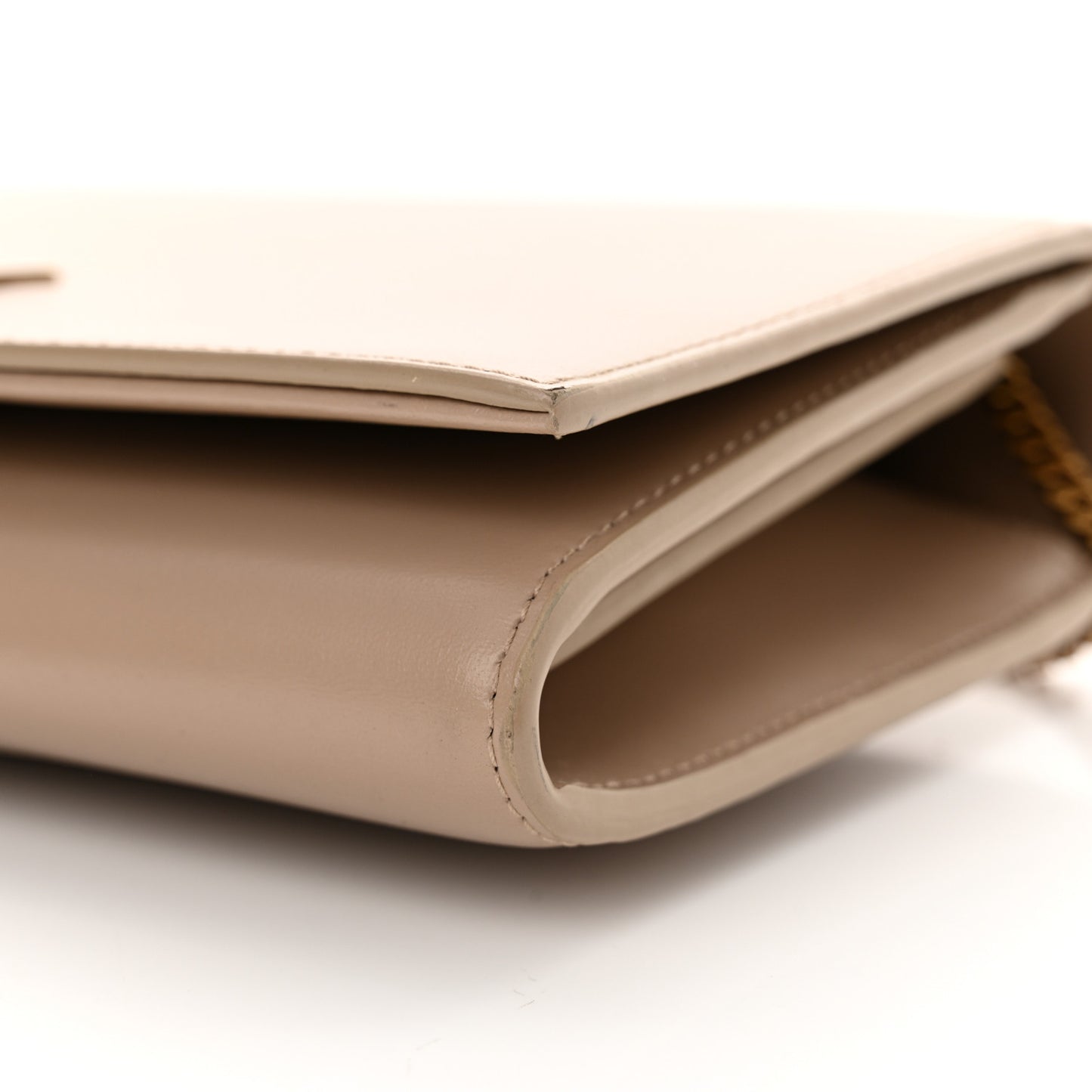 Glossy Calfskin Monogram Chain Wallet Dark Beige