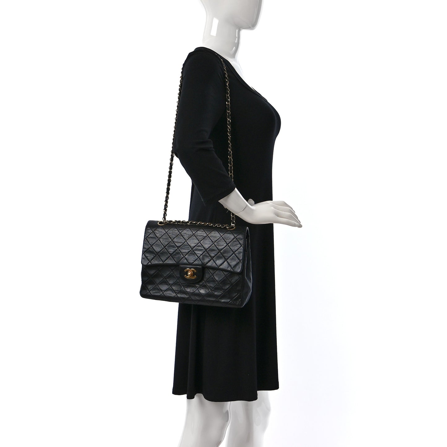 Lambskin Quilted Medium Double Flap Black