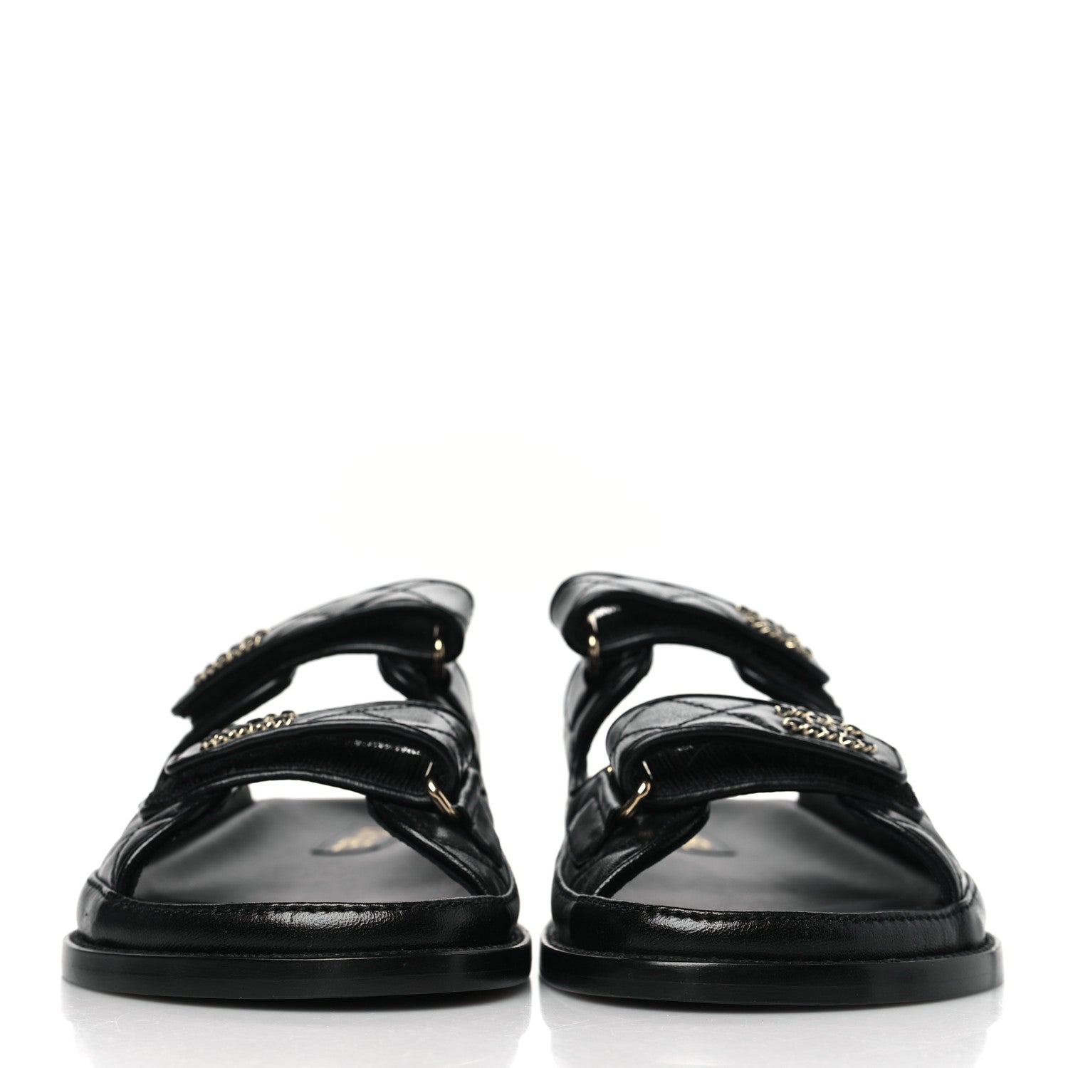 Chanel Lambskin Quilted Velcro Dad Chain CC Slide Sandals 38 Black 2 of 9