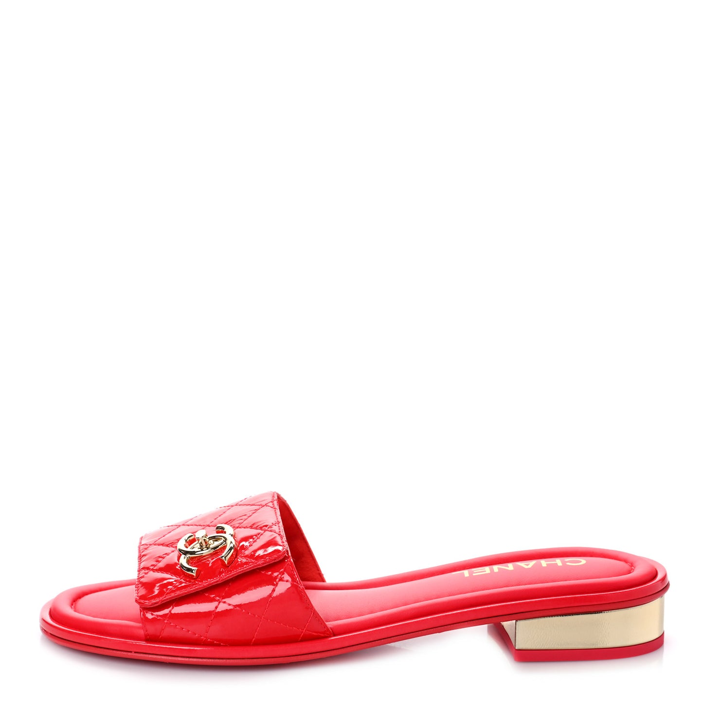Patent Goatskin Quilted CC Sandals 40 Red