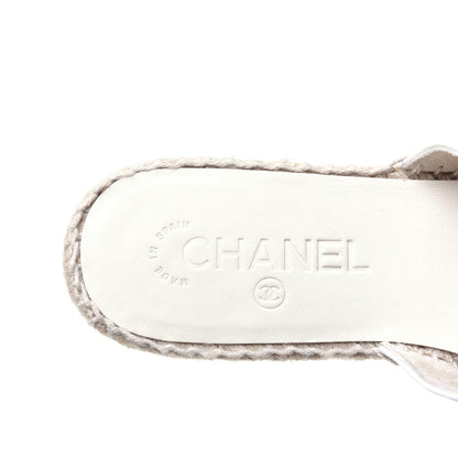 Chanel Iridescent Goatskin CC Espadrille Mules 38 Ivory Black 8 of 10