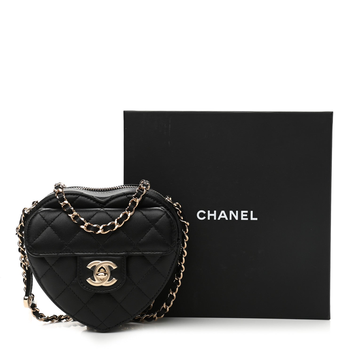 Chanel Lambskin Quilted CC In Love Heart Clutch With Chain Black 11 of 11