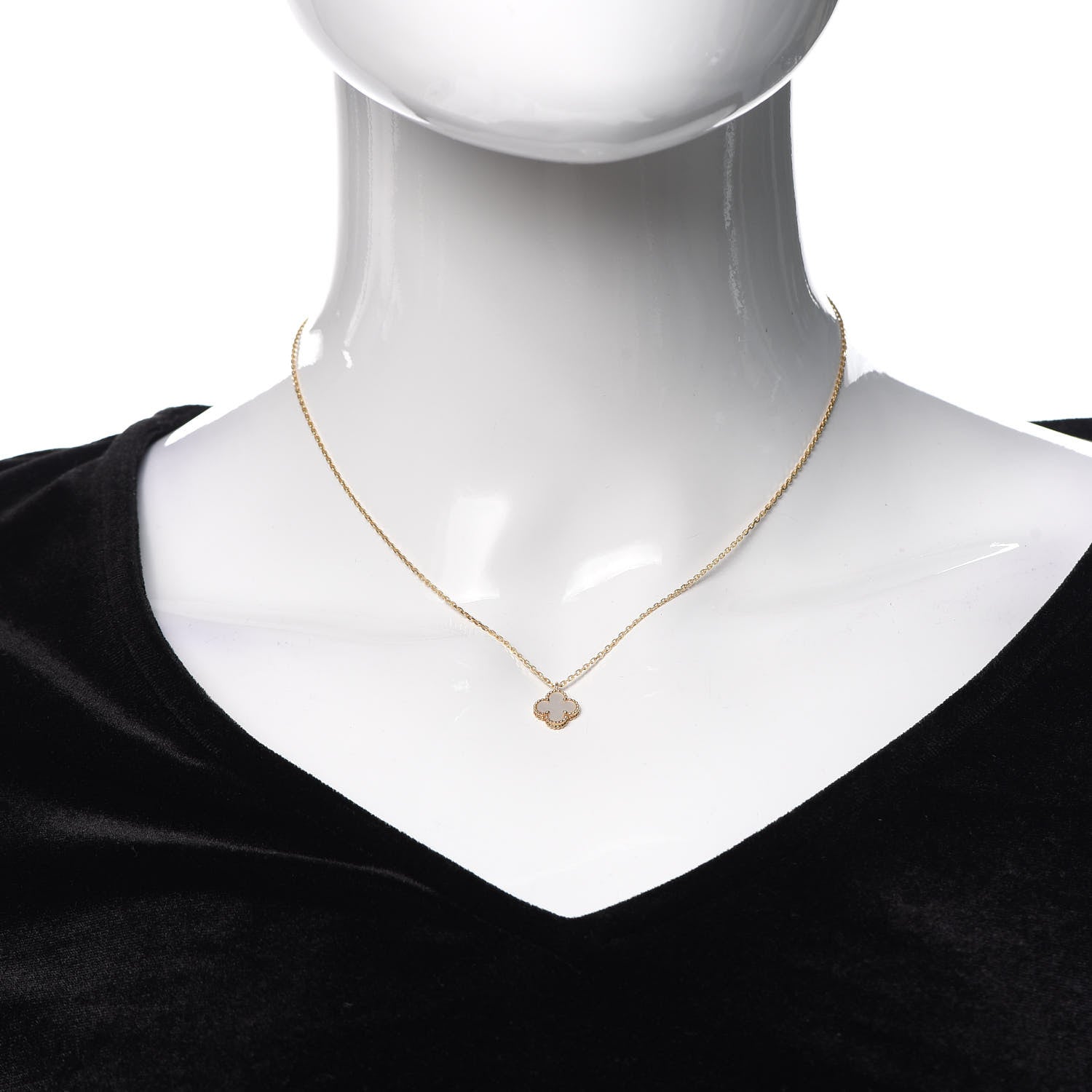 Van Cleef & Arpels 18K Yellow Gold Mother of Pearl Sweet Alhambra Pendant Necklace 2 of 8