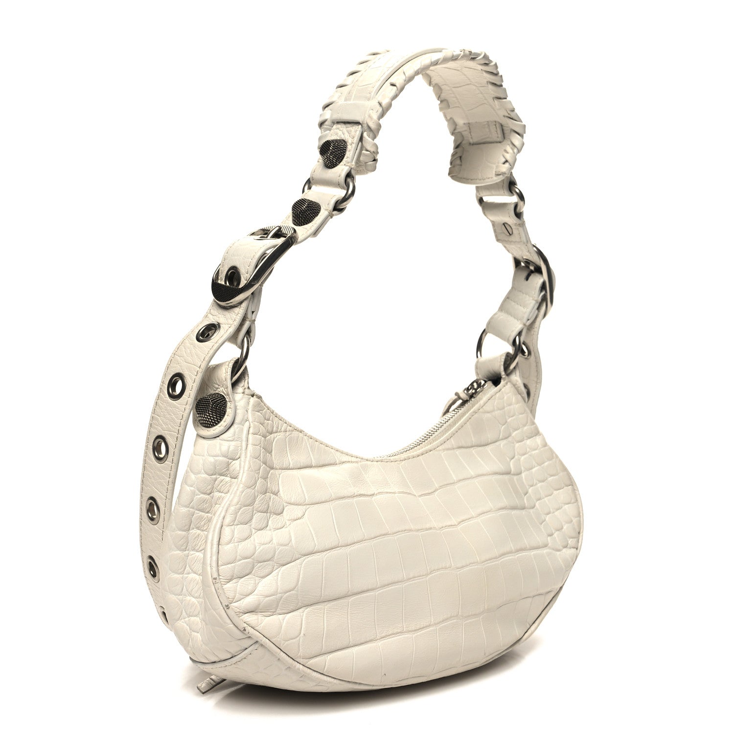 Balenciaga Extra Supple Calfskin Crocodile Embossed Le Cagole Shoulder Bag XS White 4 of 15