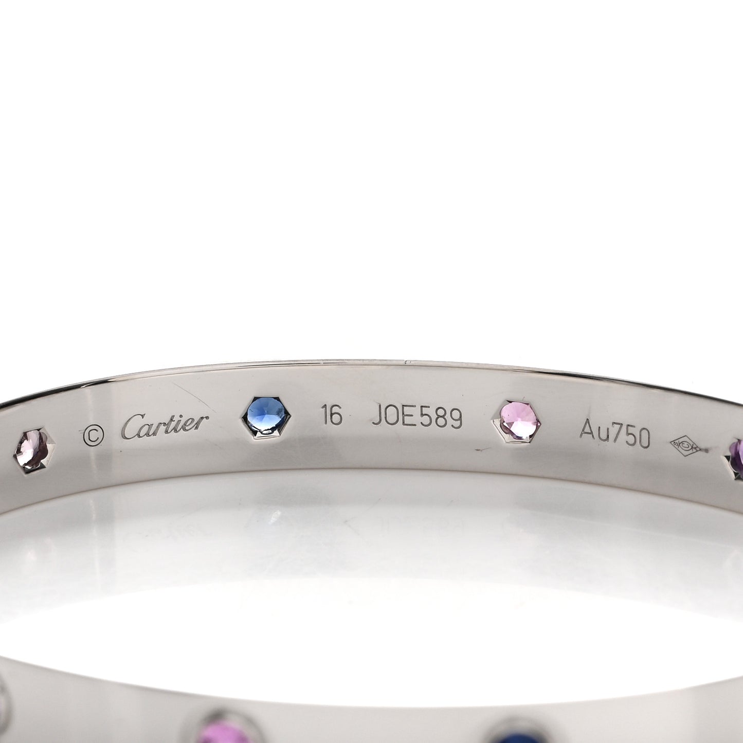 18K White Gold Aquamarine Sapphire Spinel Amethyst LOVE Bracelet 16