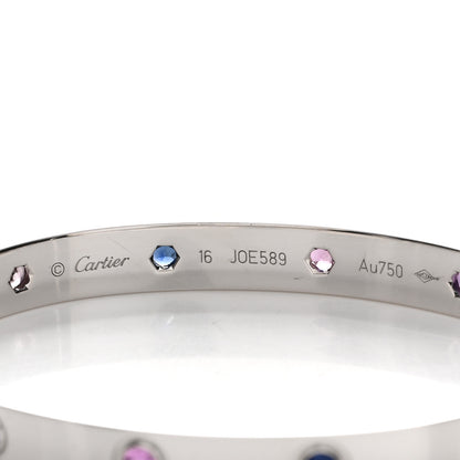 Cartier 18K White Gold Aquamarine Sapphire Spinel Amethyst LOVE Bracelet 16 4 of 5